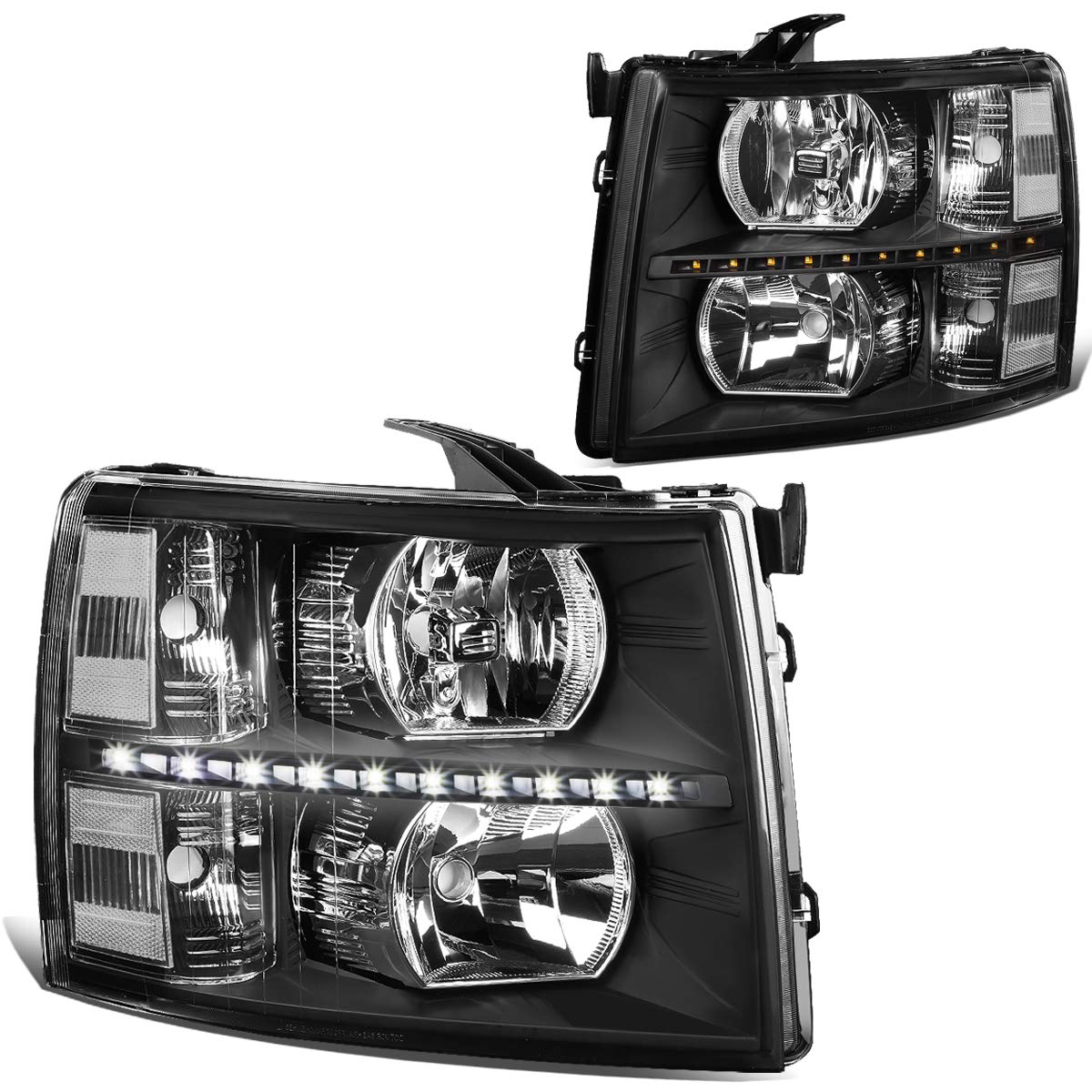 DNA MOTORING HL-LED-CSIL07-BK-CL1 Pair LED DRL Strip Headlight/Lamp Compatible with 07-14 Silverado, Black