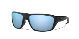 oakley men's oo9416 split shot rectangular sunglasses, matte black/prizm deep water polarized, 64 mm