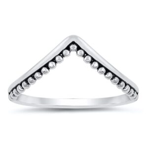 high point chevron bali bead stacking ring .925 sterling silver band size 8