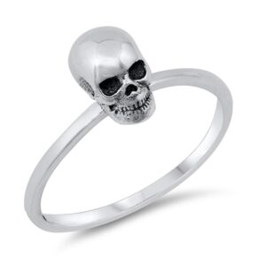 biker skull oxidized scary tiny ring .925 sterling silver size 8