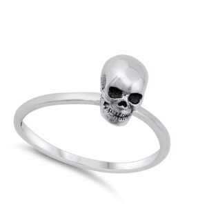 Biker Skull Oxidized Scary Tiny Ring .925 Sterling Silver Size 8