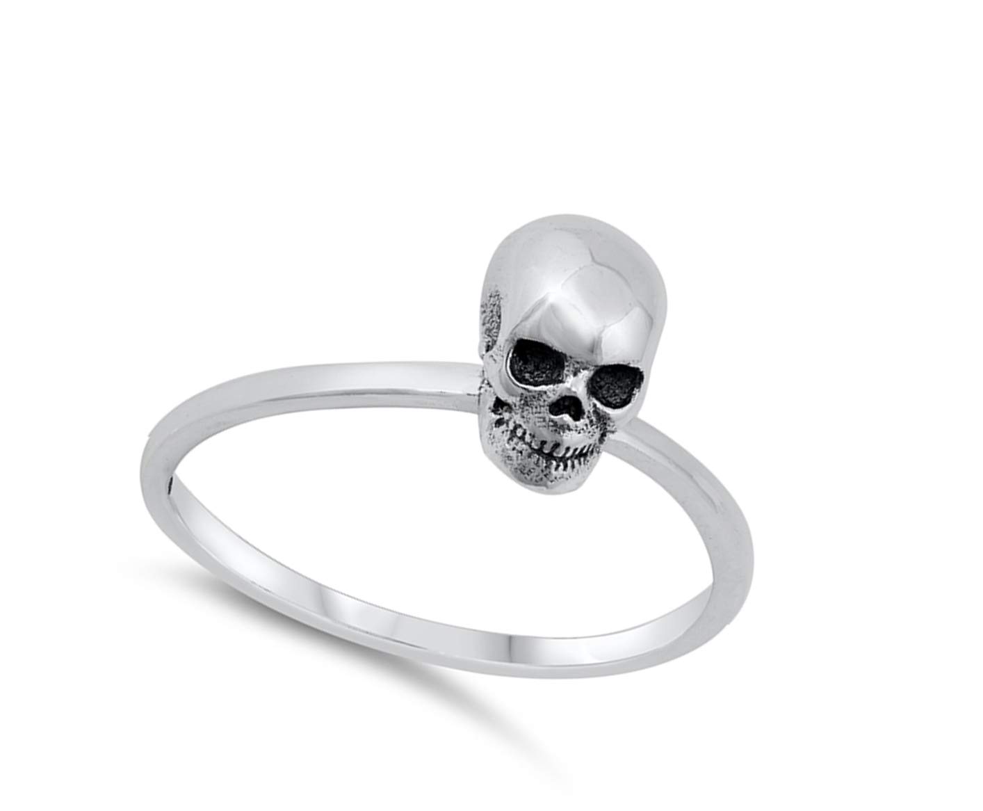 Biker Skull Oxidized Scary Tiny Ring .925 Sterling Silver Size 8