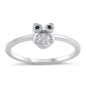 Clear CZ Small Owl Animal Fun Wisdom Ring .925 Sterling Silver Band Size 6