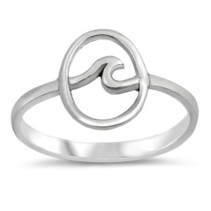 Oval Wave Halo Ocean Boho Nature Ring New .925 Sterling Silver Band Size 7