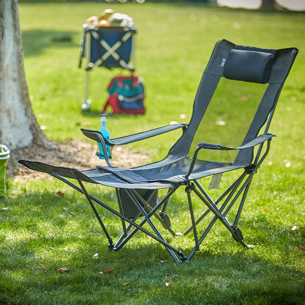 OUTDOOR LIVING SUNTIME Camping Folding Portable Mesh Chair with Removable Footrest