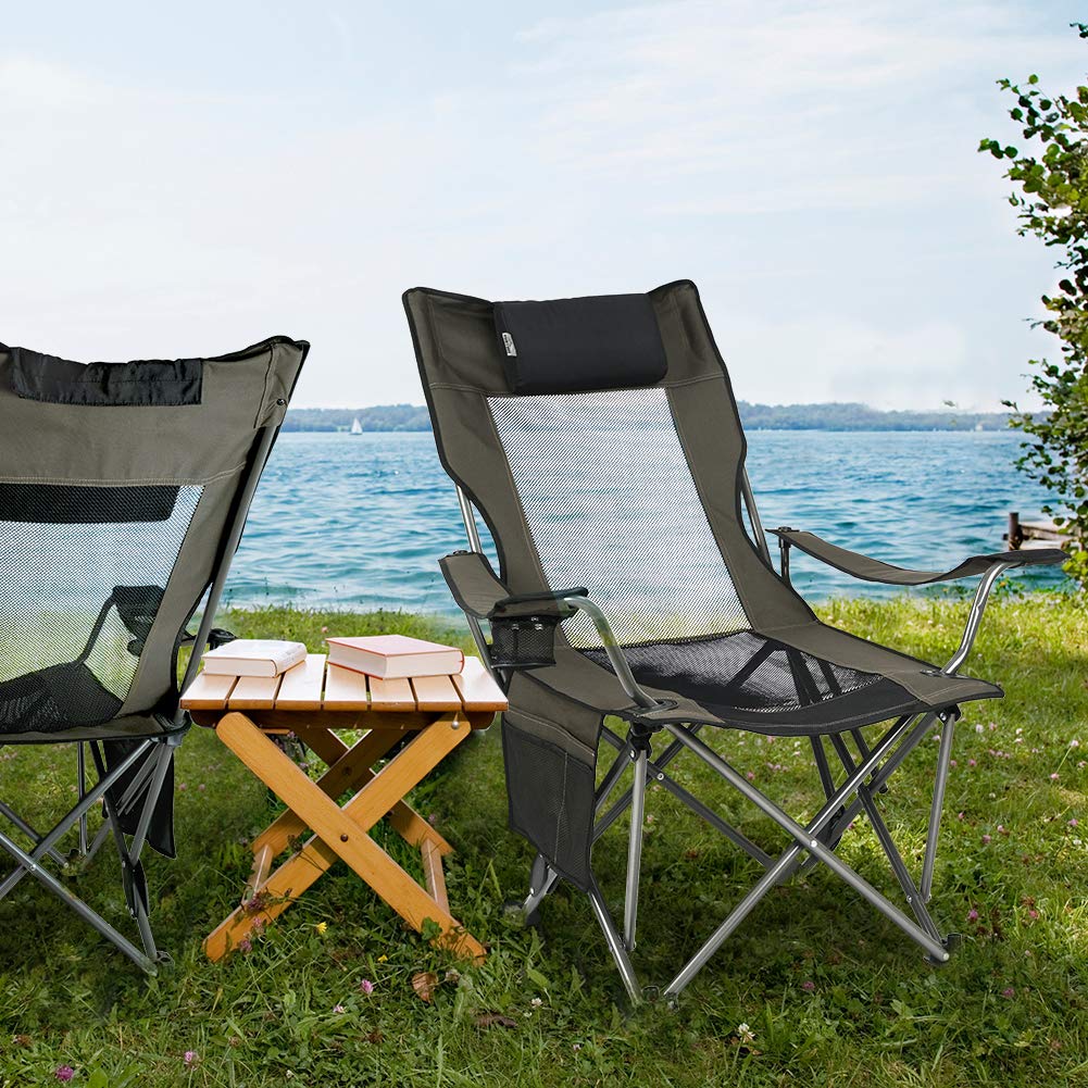 OUTDOOR LIVING SUNTIME Camping Folding Portable Mesh Chair with Removable Footrest