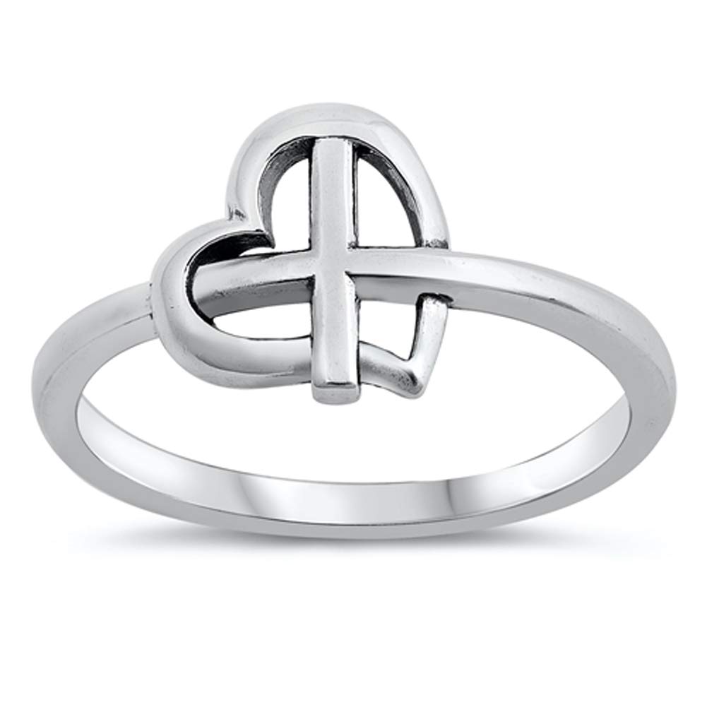 Cross Heart Faith Love Christian Purity Ring 925 Sterling Silver Band Size 4