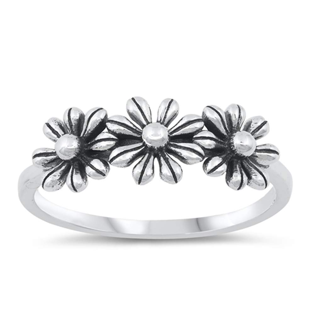 Daisy Oxidized Flower Dainty Ring .925 Sterling Silver Size 9