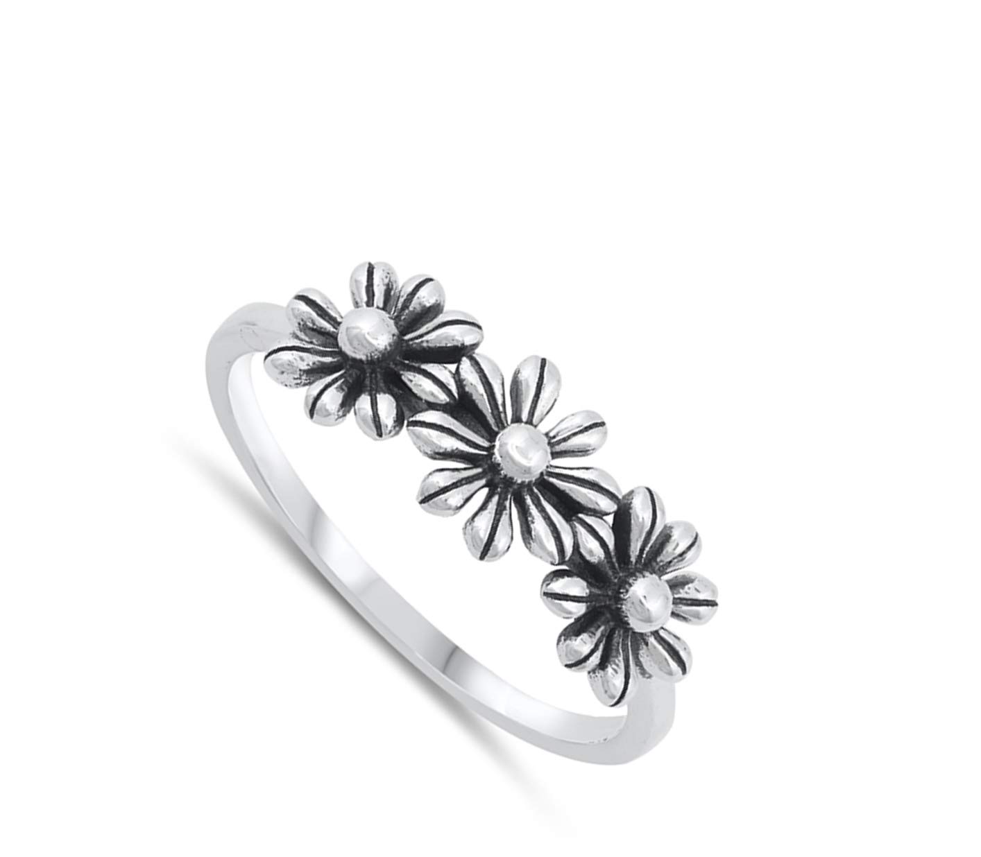 Daisy Oxidized Flower Dainty Ring .925 Sterling Silver Size 9