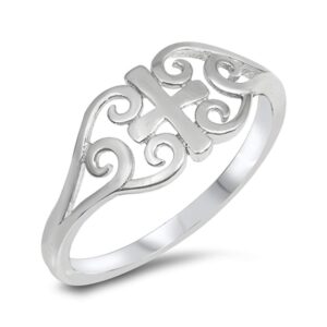 High Polish Celtic Heart Cross Filigree Ring 925 Sterling Silver Band Size 7