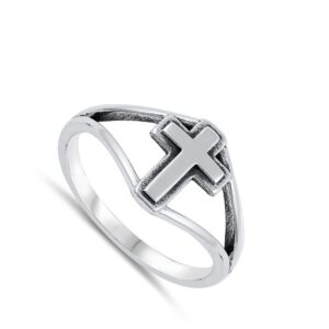 Oxidized Cross Christian Love Simple Ring .925 Sterling Silver Band Size 5