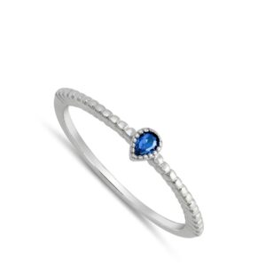 Blue Simulated Sapphire Stackable Midi Cute Ring .925 Sterling Silver Band Size 10