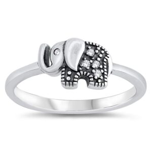 clear cz elephant animal fun ring new 925 sterling silver band size 9