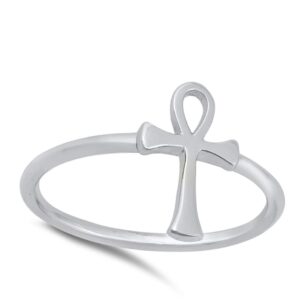 Simple High Polish Ankh Cross Loop Ring New .925 Sterling Silver Band Size 7