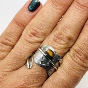 Koral Jewelry Tiger Eye Adjustable Tribal Feather Ring 925 Sterling Silver Gipsy Boho Chic (8)