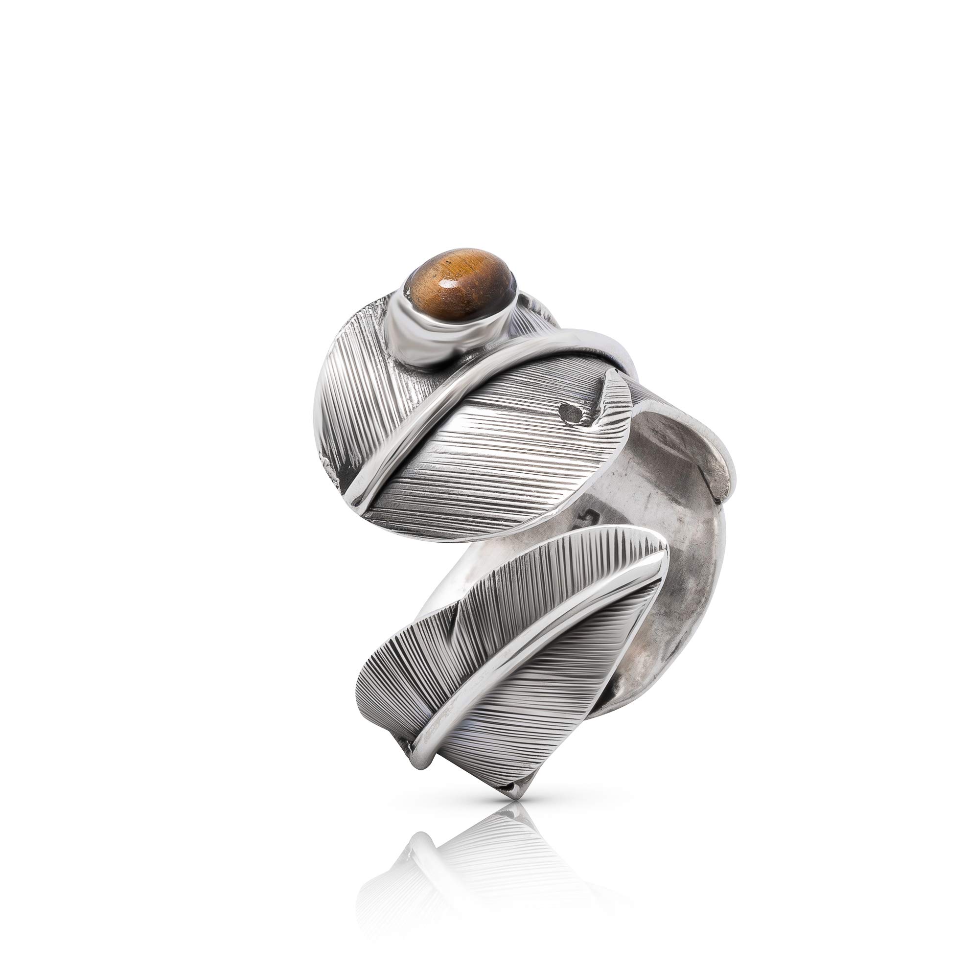 Koral Jewelry Tiger Eye Adjustable Tribal Feather Ring 925 Sterling Silver Gipsy Boho Chic (8)