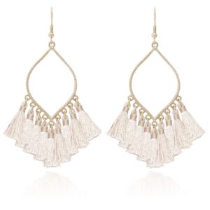 Boho Rhombus Metal Frame with Tassels Dangle Drop Earrings for Women