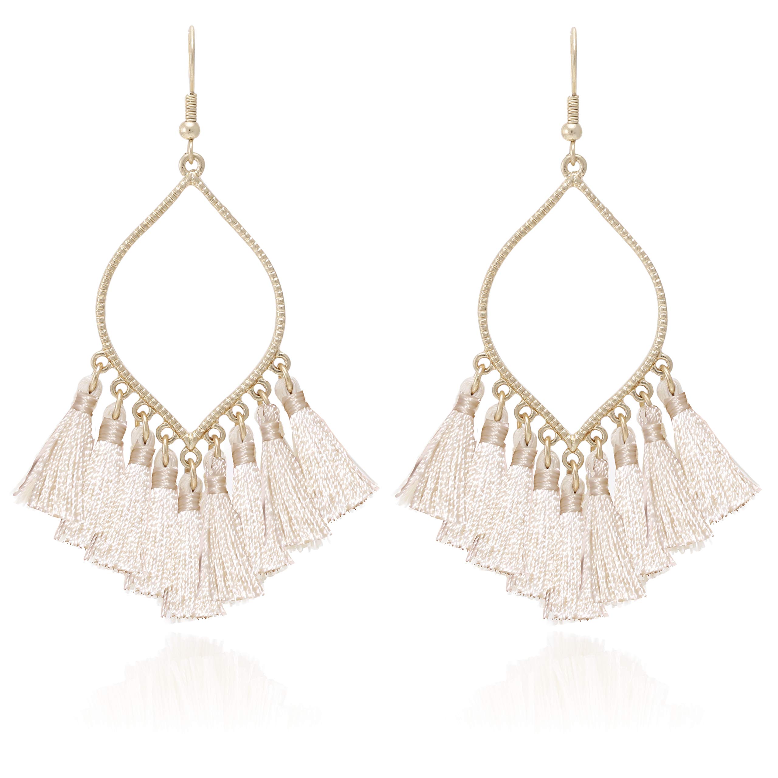 Boho Rhombus Metal Frame with Tassels Dangle Drop Earrings for Women