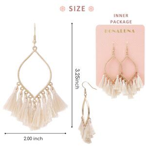 Boho Rhombus Metal Frame with Tassels Dangle Drop Earrings for Women