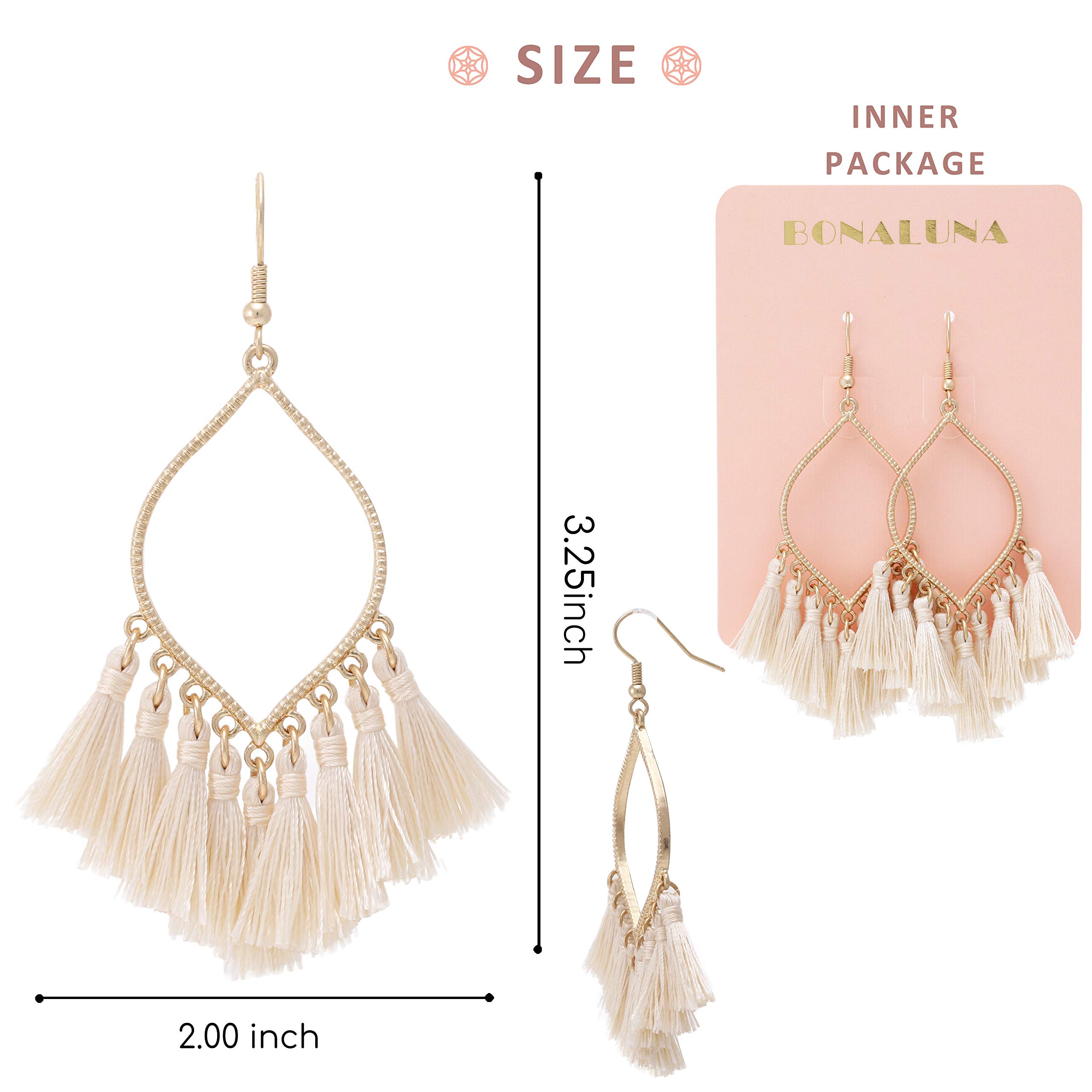 Boho Rhombus Metal Frame with Tassels Dangle Drop Earrings for Women