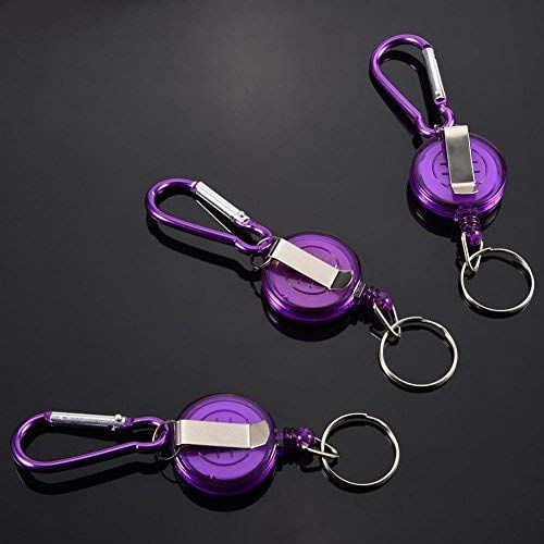 Alomejor 3Pcs Reel Key Chain Fly Fishing Retractable Reel Chain Key Holder Split Ring Steel Cord Reel()