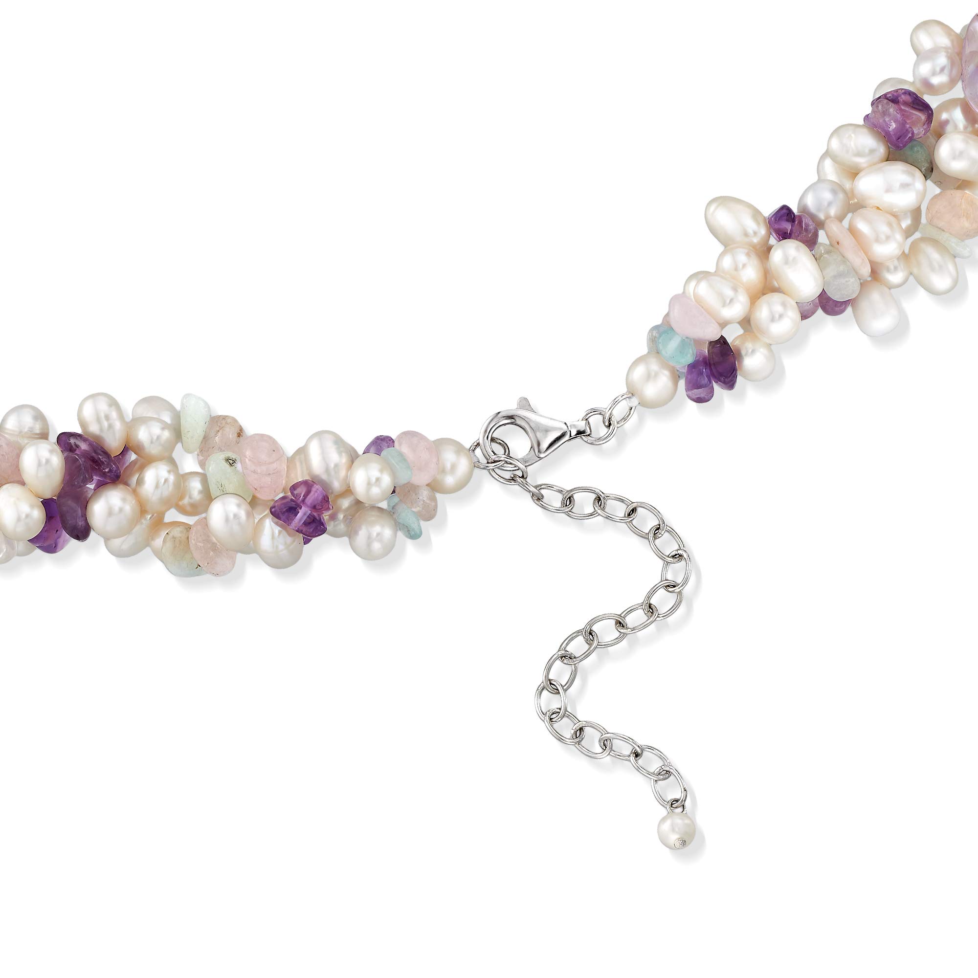 Ross-Simons 4-6.5mm Cultured Pearl and Multi-Stone Torsade Necklace With Sterling Silver. 18 inches