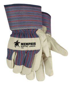 mcr safety 1965l artic jack grain pigskin palm glove, large, white/blue (pack of 12)