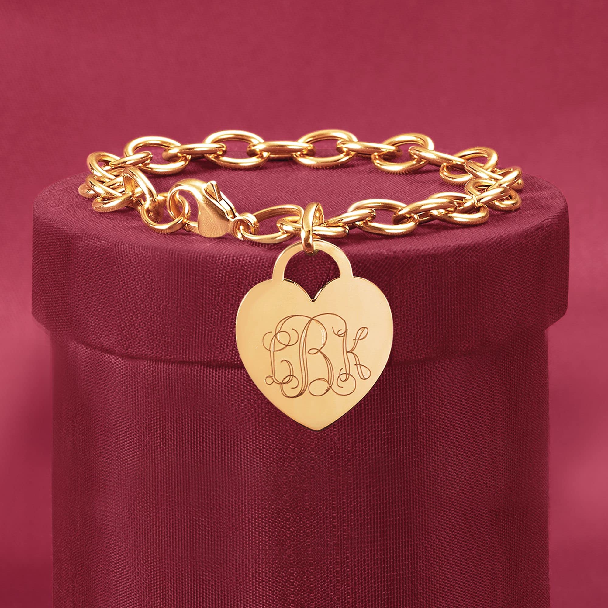 Ross-Simons Monogram Italian 14kt Yellow Gold Heart Charm Bracelet. 8 inches