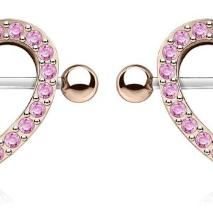 Forbidden Body Jewelry Surgical Steel CZ Crystal Heart Nipple Shield Barbells (Rose Gold Tone/Pink)