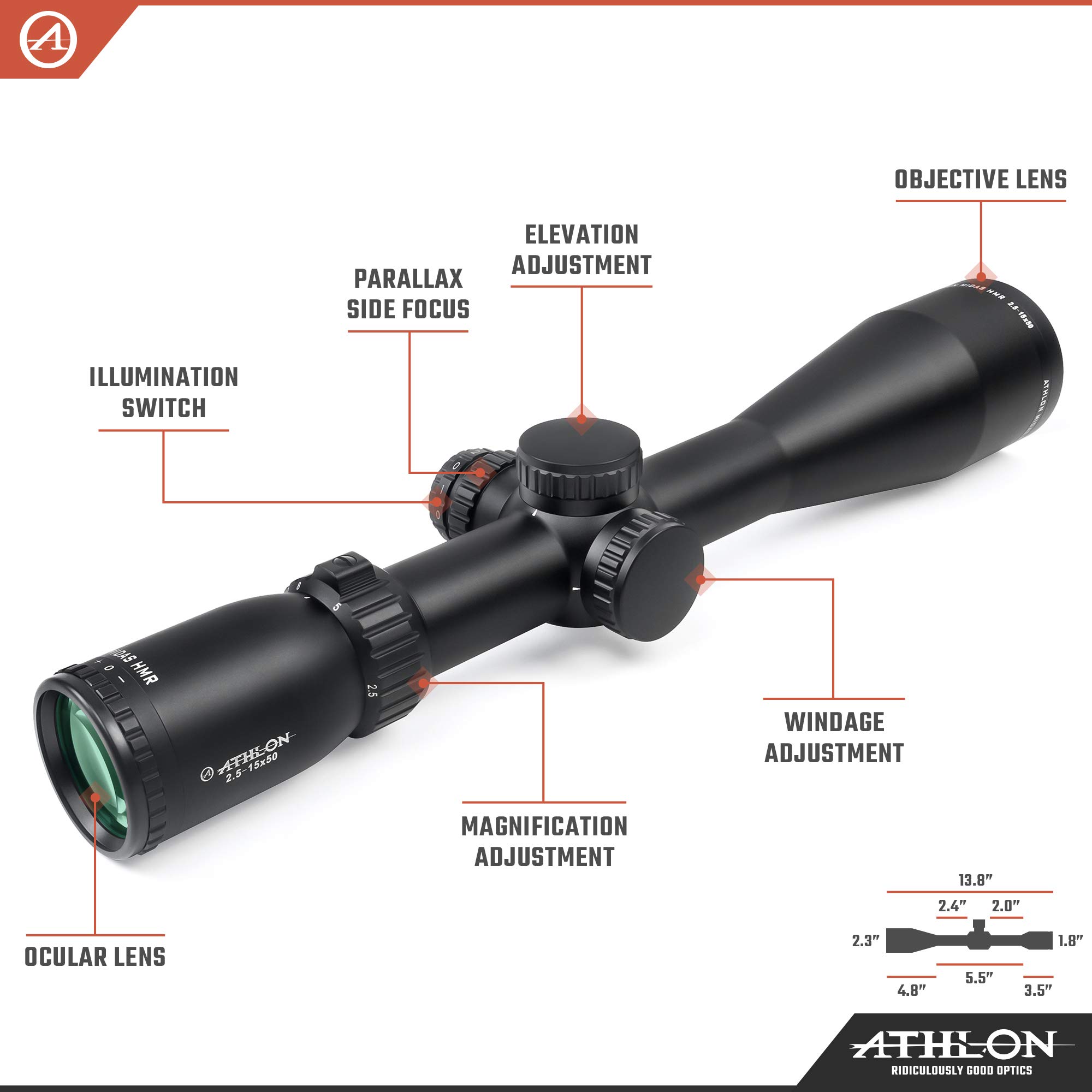 Athlon Optics Midas HMR Riflescope 2.5-15x50 30mm AHMR SFP MOA Reticle