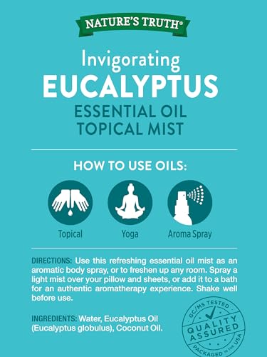 Nature's Truth Eucalyptus Mist Spray 2.4 fl oz | 100% Pure Essential Oil for Aromatherapy | GC/MS Tested