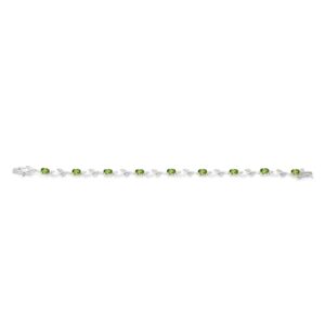 Gem Stone King 4.63 Cttw Oval Green Peridot and Diamond Greek Vine Tennis Bracelet For Women | 925 Sterling Silver | Gemstone Birthstone | 7 Inch