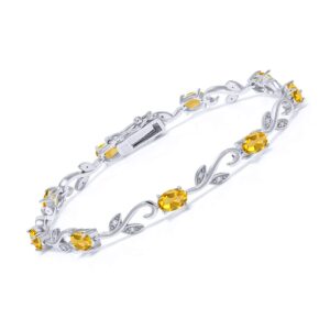 gem stone king 925 sterling silver yellow citrine and diamond greek vine oval women's tennis bracelet for women (4.18 cttw, gemstone birthstone, oval 6x4mm, 7 inch)