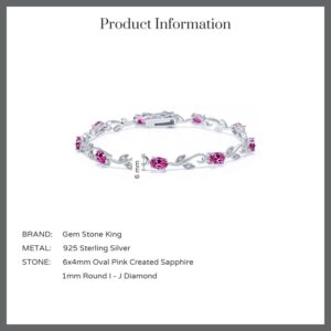 Gem Stone King 925 Sterling Silver Pink Created Sapphire and Diamond Greek Vine Tennis Bracelet For Women (4.63 Cttw, 7 Inch, Oval 6X4MM)