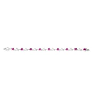 Gem Stone King 925 Sterling Silver Pink Created Sapphire and Diamond Greek Vine Tennis Bracelet For Women (4.63 Cttw, 7 Inch, Oval 6X4MM)