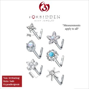 Forbidden Body Jewelry 7Pc Value Pack: 20g Surgical Steel L Shape Nose Rings Plus Free Retainer (Pack 3)