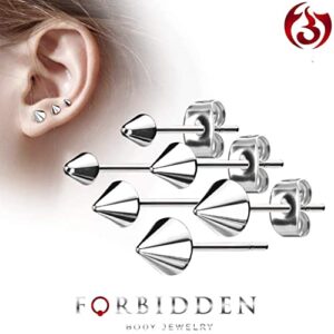 Forbidden Body Jewelry 316L Surgical Steel Spike Stud Earrings for Women or Men, 3-Pair Black (3/4/5mm)