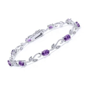 gem stone king 4.18 cttw purple amethyst and white diamond greek vine tennis bracelet for women in 925 sterling silver | gemstone birthstone | oval 6x4mm | 7 inch