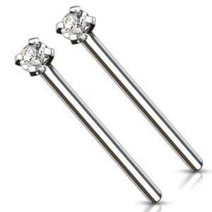 Forbidden Body Jewelry 18g Grade 23 Titanium 2mm Press Fit CZ Fishtail Custom Bend Nose Stud (2pcs)