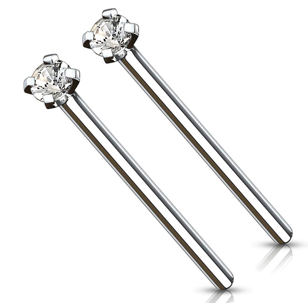 Forbidden Body Jewelry 18g Grade 23 Titanium 2mm Press Fit CZ Fishtail Custom Bend Nose Stud (2pcs)