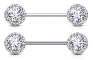 forbidden body jewelry fancy cz halo frame surgical steel nipple barbells set