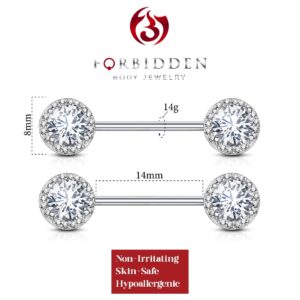 Forbidden Body Jewelry Fancy CZ Halo Frame Surgical Steel Nipple Barbells Set