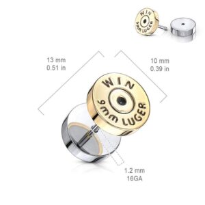 Covet Jewelry Bullet Gold IP 16 Gauge 316L Surgical Steel Fake Plugs