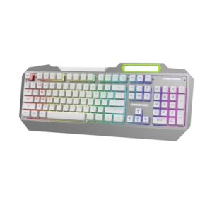 lumsburry rgb led backlit gaming keyboard with anti-ghosting, light up keys multimedia control, usb wired 104 keys metal keyboard for pc games office (silver&white)