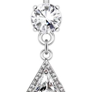 Forbidden Body Jewelry Surgical Steel Fancy Dia-Cut Pave CZ Triangle Dangle Belly Ring (Clear)