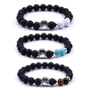 Lava Rock Stretch Beaded Bracelet Essential Oil Diffuser Dog Lover Paw Charm Pet Memorial Bracelet