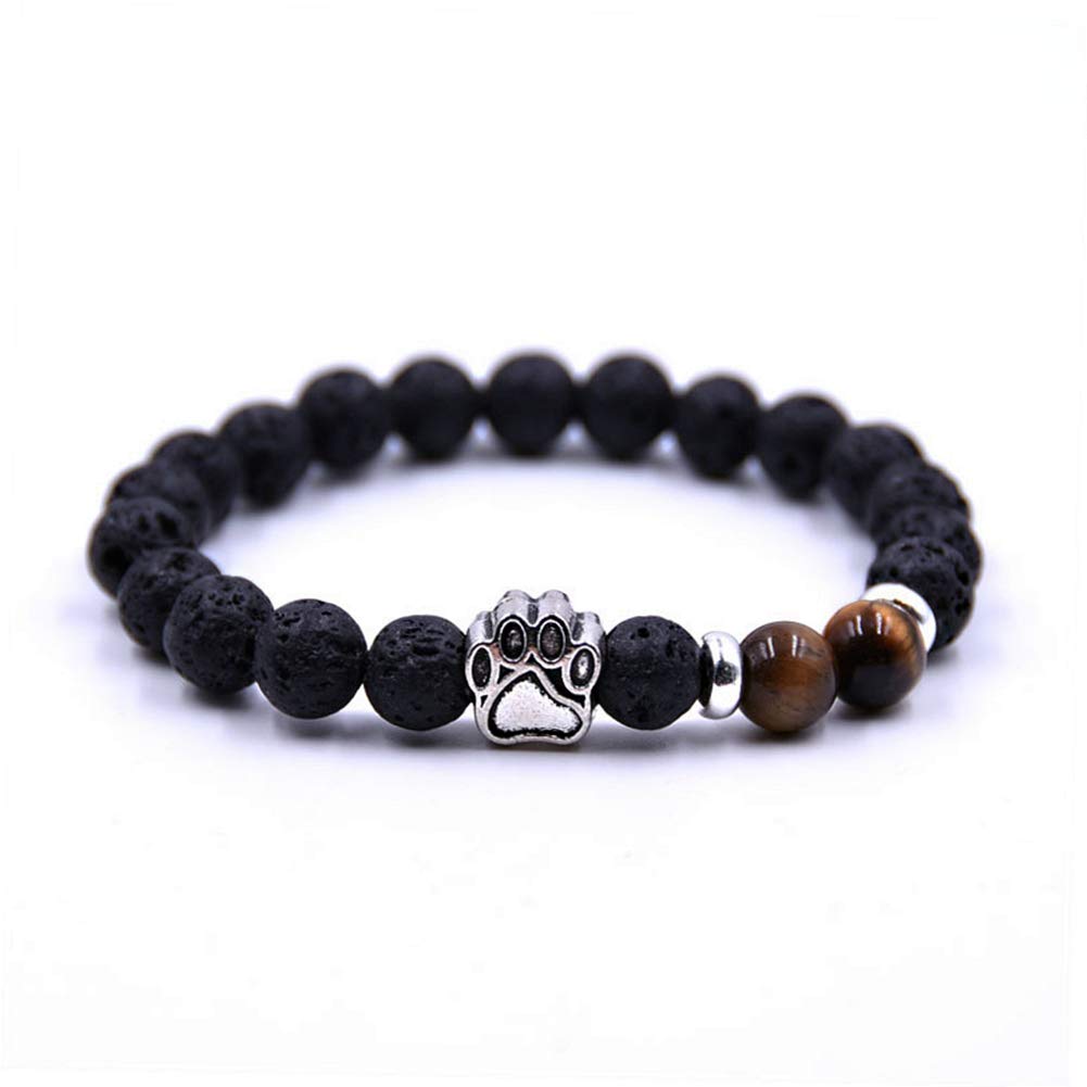 Lava Rock Stretch Beaded Bracelet Essential Oil Diffuser Dog Lover Paw Charm Pet Memorial Bracelet