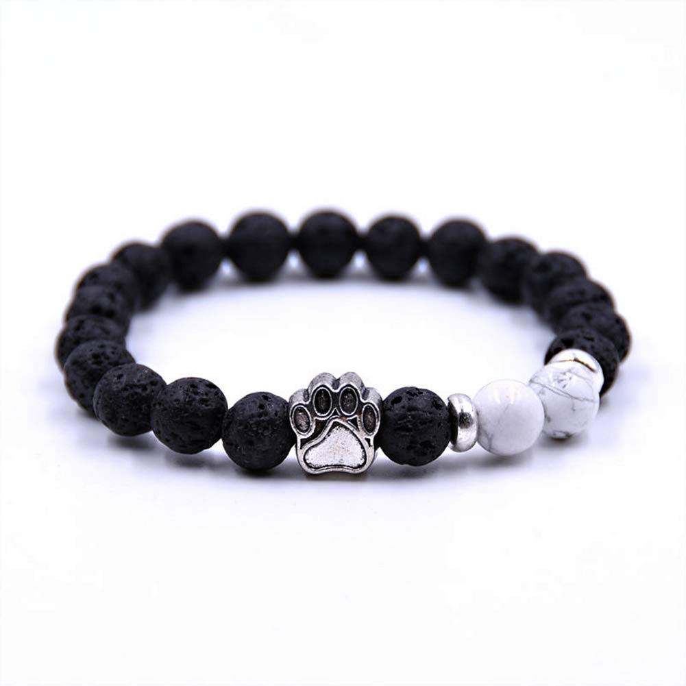 Lava Rock Stretch Beaded Bracelet Essential Oil Diffuser Dog Lover Paw Charm Pet Memorial Bracelet