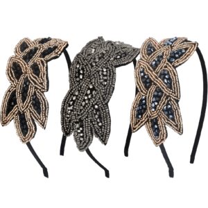 Tatuo 3 Pieces 1920s Flapper Headbands for Women 20s Vintage Headpiece Rhinestone Beaded Leaf Hairband Hair Accessory