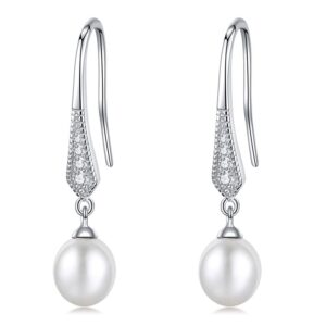 pearl drop earrings silver for women dangling, aaaa+ freshwater cultured pearls earrings dangle, sterling silver real pearl earrings jewelry,birthday anniversary christmas gifts